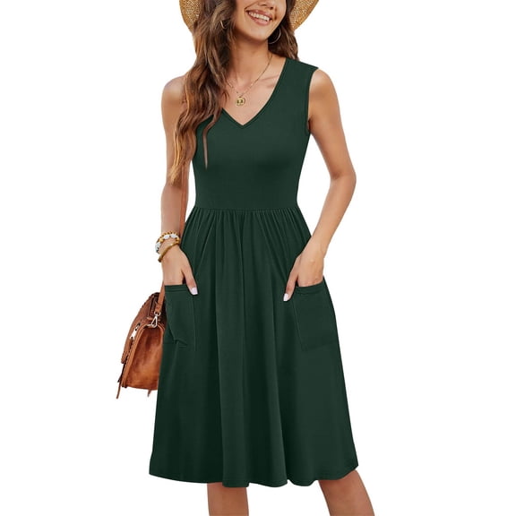 gakvbuo Plus Size Summertank Dresses For Women Sleeveless Sundress T Shirt Dress Beach Vacation Short Mini Dresses With Pockets