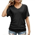 thumbnail image 1 of gakvbuo Plus Size T Shirts For Women Summer Tops 2023 Short Sleeve Business Casual Cutout Tunic Tops Ruffle Sleeve Top Blouse Solid Boat Neck V Neck Dolman Top With Side Shirring, 1 of 5