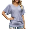 thumbnail image 1 of gakvbuo Plus Size T Shirts For Women Summer Tops 2023 Short Sleeve Business Casual Cutout Tunic Tops Ruffle Sleeve Top Blouse Solid Boat Neck V Neck Dolman Top With Side Shirring, 1 of 5