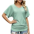 thumbnail image 1 of gakvbuo Plus Size T Shirts For Women Summer Tops 2023 Short Sleeve Business Casual Cutout Tunic Tops Ruffle Sleeve Top Blouse Solid Boat Neck V Neck Dolman Top With Side Shirring, 1 of 5