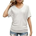 thumbnail image 1 of gakvbuo Plus Size T Shirts For Women Summer Tops 2023 Short Sleeve Business Casual Cutout Tunic Tops Ruffle Sleeve Top Blouse Solid Boat Neck V Neck Dolman Top With Side Shirring, 1 of 5