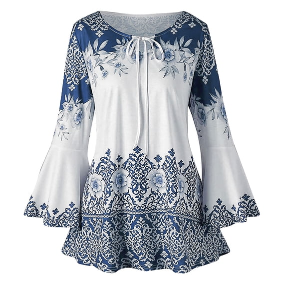 gakvbuo Plus Size Tops for Womenprinted Flare Sleeve Blousestops Keyhole T-Shirts for Women