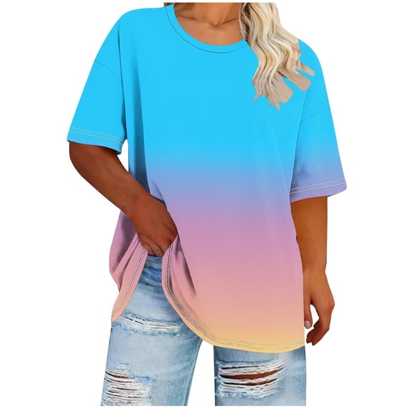 gakvbuo Plus Size Tops for Womens Plus Summer T-Shirt Short Sleeve Round Neck Tunic Tops Blouse Shirts Top