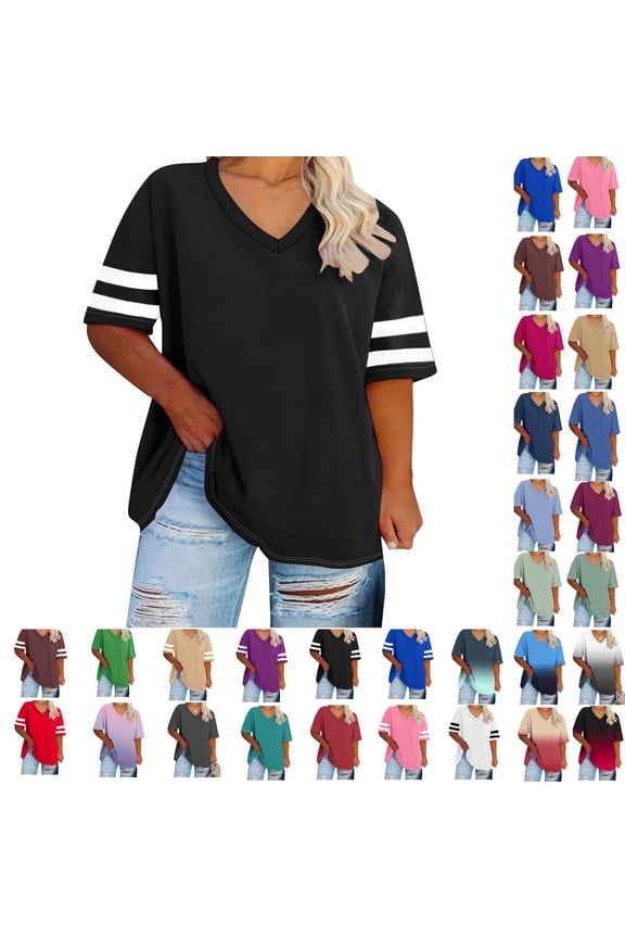 Plus Size Topss For Womens Summer Oversized T-Shirts Tees V Neck T Shirts Summer Half Sleeve Tees Crew Neck Tunic Tops