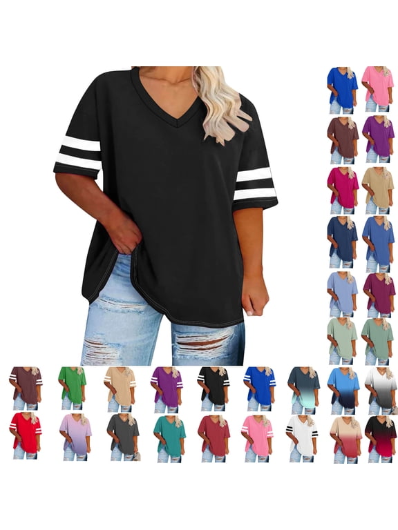 Plus Size Topss For Womens Summer Oversized T-Shirts Tees V Neck T Shirts Summer Half Sleeve Tees Crew Neck Tunic Tops
