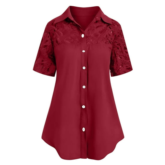 gakvbuo Plus Size Tunic Tops for Women Business Casual Shirts Button Lace V Neck Long Sleeve Shirt Blouses for Women