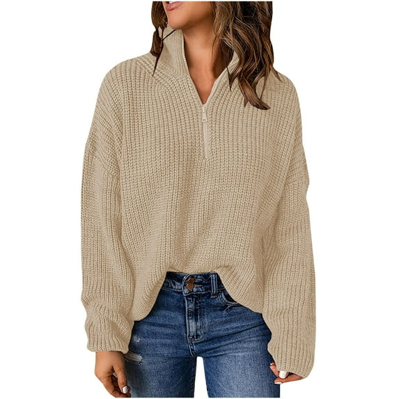 gakvbuo Pullover Sweaters For Women Fall Fashion 2023 Long Sleeve 1/4 Zip Pullover V Neck Dressy Casual Comfy Stretchy Knit Tops
