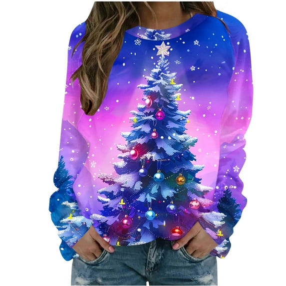 gakvbuo Pullover Sweatshirt for Women Funny Christmas Sweatshirt Crewneck Print Long Sleeve Blouse Party Tunic Tops Hoodless Sweatshirt Gifts for Christmas