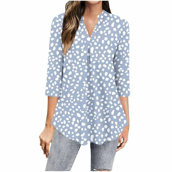 gakvbuo Pullover Tunic Top With Leggings for Womens Tops Dressy Casual 3/4 Sleeve Blouses Front Pleat V Neck Flowing Hem Office Business Work Shirts