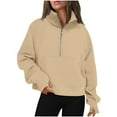 thumbnail image 1 of gakvbuo Quarter Zip Up Pullover Sweatshirts for Women Half Zipper Cropped Pullover Tops Fleece Winter Clothes 2023 Outfits Stand Collar Sweater Coat fall outfits for women 2024, 1 of 5