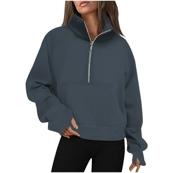 gakvbuo Quarter Zip Up Pullover Sweatshirts for Women Half Zipper Cropped Pullover Hoodies Fleece Winter Clothes 2023 Outfits Stand Collar Sweater Coat fall outfits for women 2024