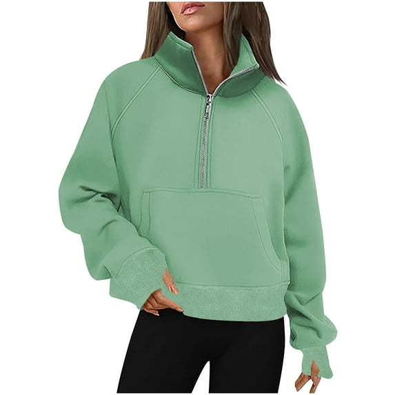 gakvbuo Quarter Zip Up Pullover Sweatshirts for Women Half Zipper Cropped Pullover Hoodies Fleece Winter Clothes 2023 Outfits Stand Collar Sweater Coat fall outfits for women 2024