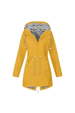 Rain Jackets For Women Waterproof Solid Long Sleeve Lightweight Plus Size Raincoat Zip Up Ski-Wear Trench Coat Outdoor Sportswear Mountaineering Clothes Hooded Drawstring Windbreaker