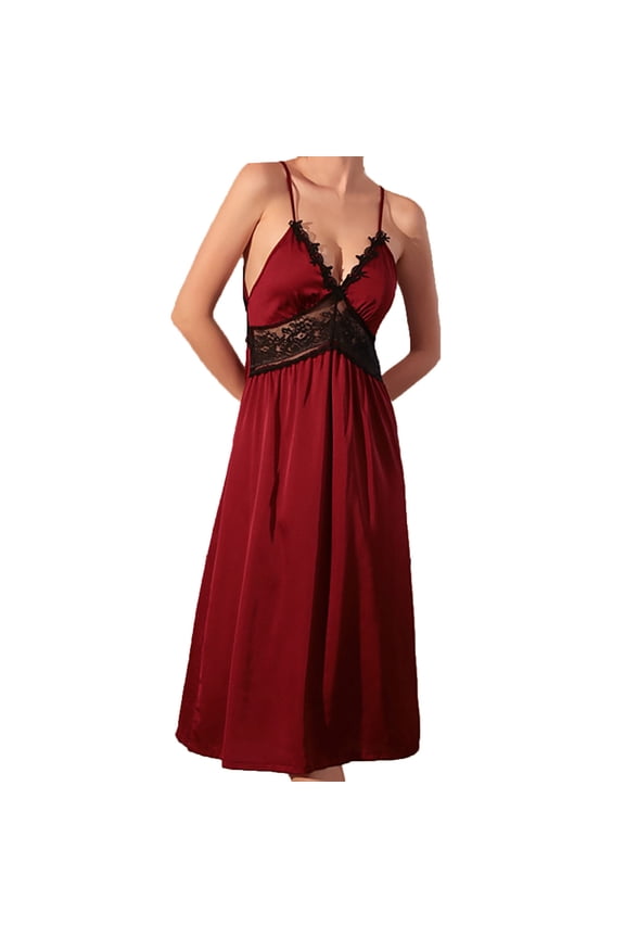 Satin Nightgown For Women Pajama Dress Elegant Long Silk Slip Sleep Dress V Neck Nightwear Sexy Lingerie Lace Chemise Sleepwear Babydoll Lingerie