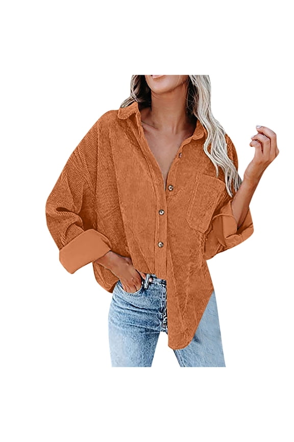 Shacket Jacket Women Plus Size Cardigan Solid Color Loose Bat Sleeve Waffle Knitted Button Down Urtleneck Sweatshirt Lapel Corduroy Jacket Outwears