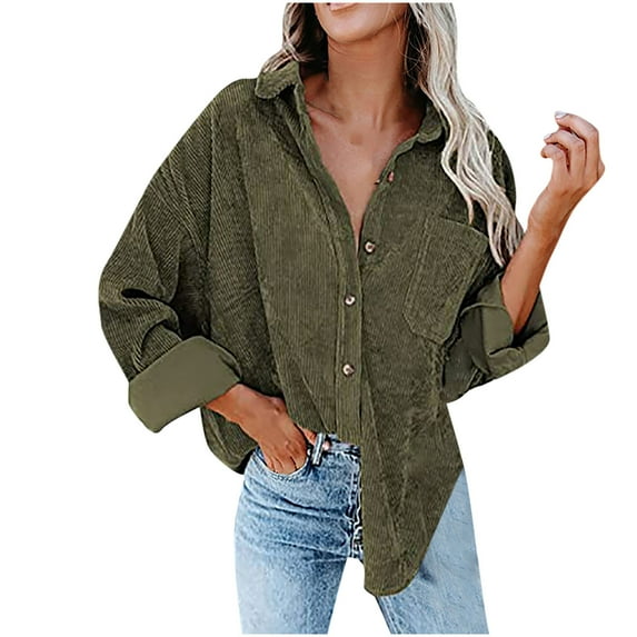gakvbuo Shacket Jacket Women Plus Size Cardigan Solid Color Loose Bat Sleeve Waffle Knitted Button Down Urtleneck Sweatshirt Lapel Corduroy Jacket Outwears