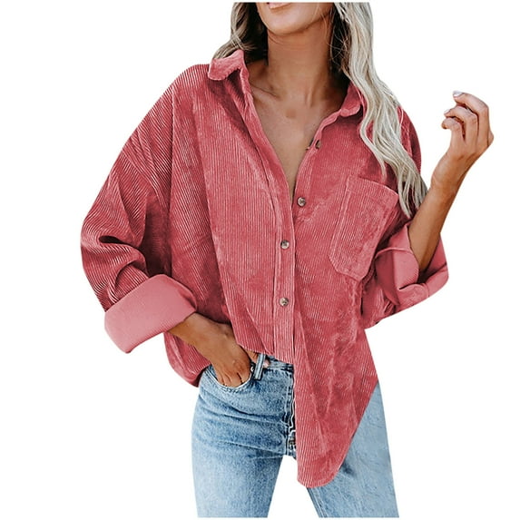 gakvbuo Shacket Jacket Women Plus Size Cardigan Solid Color Loose Bat Sleeve Waffle Knitted Button Down Urtleneck Sweatshirt Lapel Corduroy Jacket Outwears