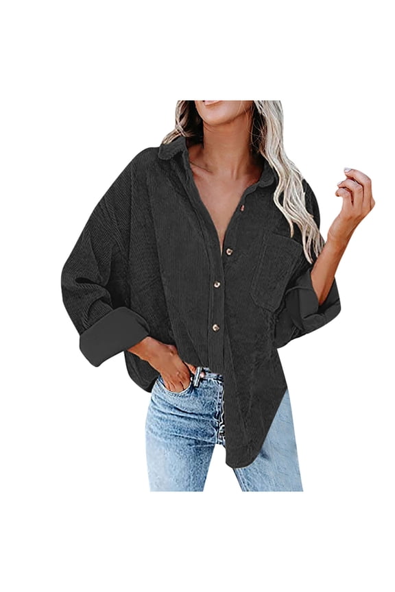 Shacket Jacket Women Plus Size Cardigan Solid Color Loose Bat Sleeve Waffle Knitted Button Down Urtleneck Sweatshirt Lapel Corduroy Jacket Outwears