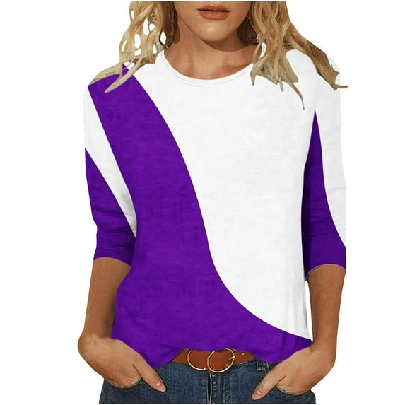 gakvbuo Shirts For Women Trendy Summer 3/4 Sleeve Tunic Tops Athletic Work Business Blouses Blouse For Women Cool Tops Fit Crewneck Dye Tees