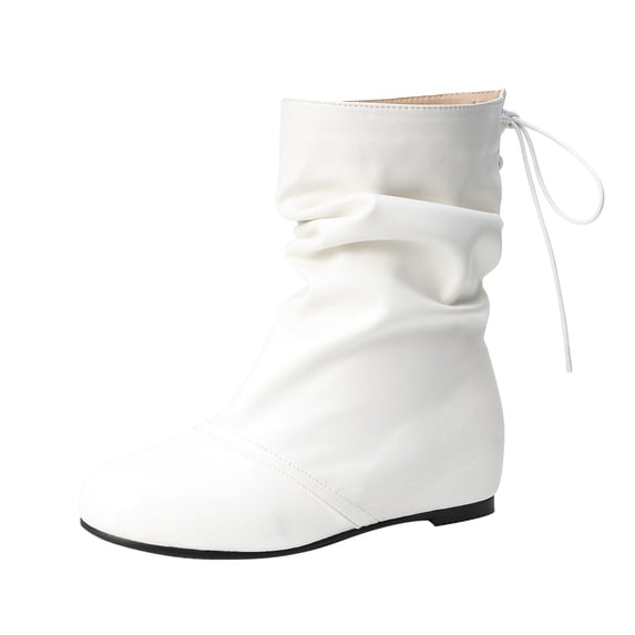 gakvbuo Short Boots For Women Current Season Winter Elevated Wedge Heel Mid Heel Lace Up Mid Sleeve Fashion Boots