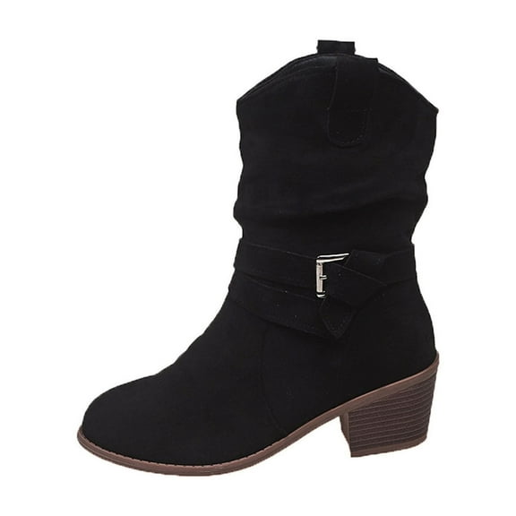 gakvbuo Short Boots For Women Short Boots Women's Fashionable Casual Winter Short-Tube Stacked Boots Solid Color Round Toe Leg Thick Heel Mid-Heel Ankle Boots