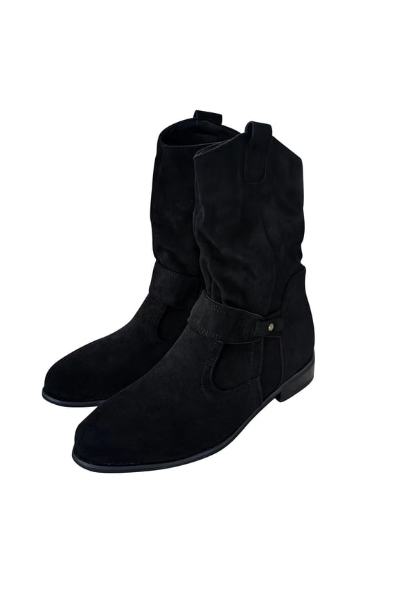 Short Boots For Women Women's Heel Suede Cowboy Pointed Classic Half Boot With Zip Comfortable Elegant Fall Winter Half Height Western Ankle Boots