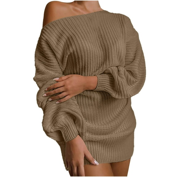 gakvbuo Off Shoulder Sweater Dress For Women Fall Fashion 2023 Oversized Knit Dress Chunky Pullover Jumper Long Sleeve Crewneck Sexy Loose Pullover Knit Sweater Tops