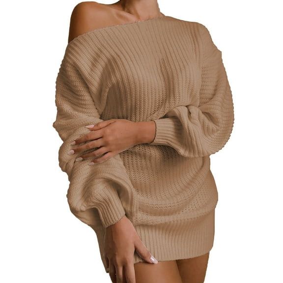 gakvbuo Off Shoulder Sweater Dress For Women Fall Fashion 2023 Oversized Knit Dress Chunky Pullover Jumper Long Sleeve Crewneck Sexy Loose Pullover Knit Sweater Tops