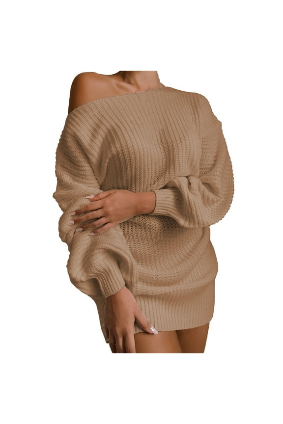 Off Shoulder Sweater Dress For Women Fall Fashion 2023 Oversized Knit Dress Chunky Pullover Jumper Long Sleeve Crewneck Sexy Loose Pullover Knit Sweater Tops