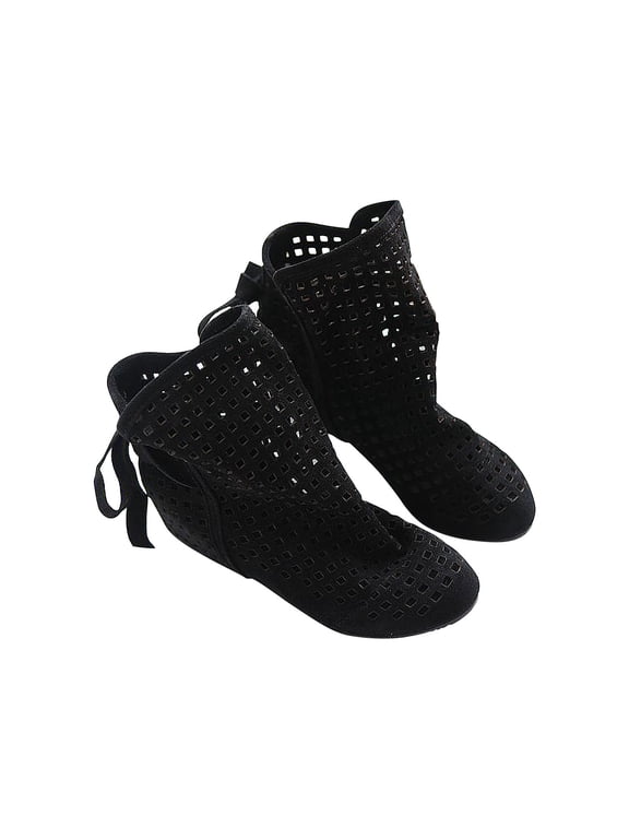Snow Boots For Women Ankle Boots Hollow Bow Knot Low Heel Round Head Women's Short Boots Cool Boots Hole Shoes