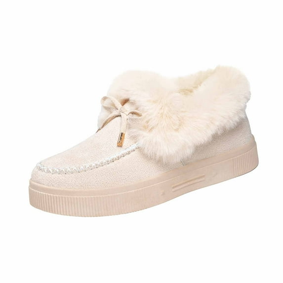 gakvbuo Snow Boots For Women Ankle Boots Women's Fashionable Casual Winter Fleece-Lined Warm Snow Boots Solid Color Round Toe Thick-Soled Flat Shoes