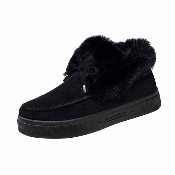 gakvbuo Snow Boots For Women Ankle Boots Women's Fashionable Casual Winter Fleece-Lined Warm Snow Boots Solid Color Round Toe Thick-Soled Flat Shoes