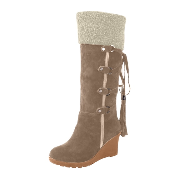 gakvbuo Snow Boots For Women Mid-Calf Boots Women's Large-size Fringe Back Zipper Mid-calf Boots Non-slip Chunky Heel Snow Boots