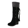 thumbnail image 1 of gakvbuo Snow Boots For Women Mid-Calf Boots Women's Large-size Fringe Back Zipper Mid-calf Boots Non-slip Chunky Heel Snow Boots, 1 of 6