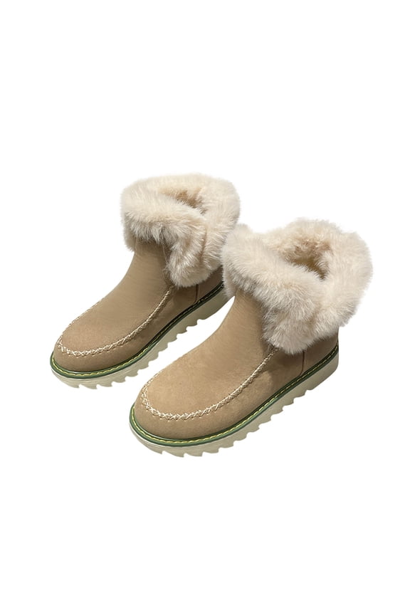 Snow Boots For Women Short Boots Women Fashion Flip Hair Round Head Add Velvet Short Tube-padded Shoes Snow Boots