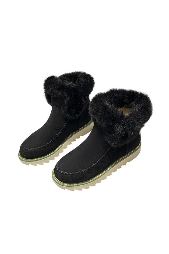 Snow Boots For Women Short Boots Women Fashion Flip Hair Round Head Add Velvet Short Tube-padded Shoes Snow Boots