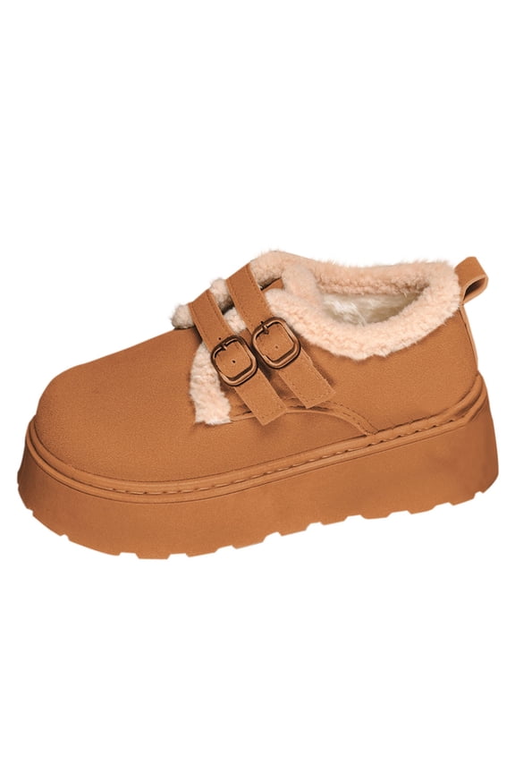 Snow Boots For Women Ankle Boots Women's Fashion Casual Trend Classic Thick Bottom Solid Color Double Buckle Winter Warm Velvet Thick Boots Snow Boots