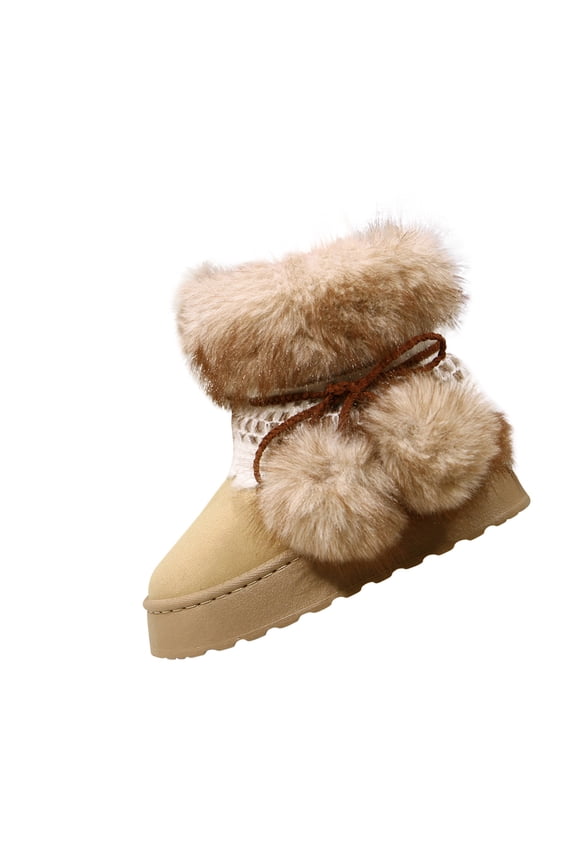 Snow Boots For Women Short Boots Women Fashionable And Casual Versatile Round Toe Comfortable Warm Ball Pendant Mid Tube Sponge Bottom Snow Boots