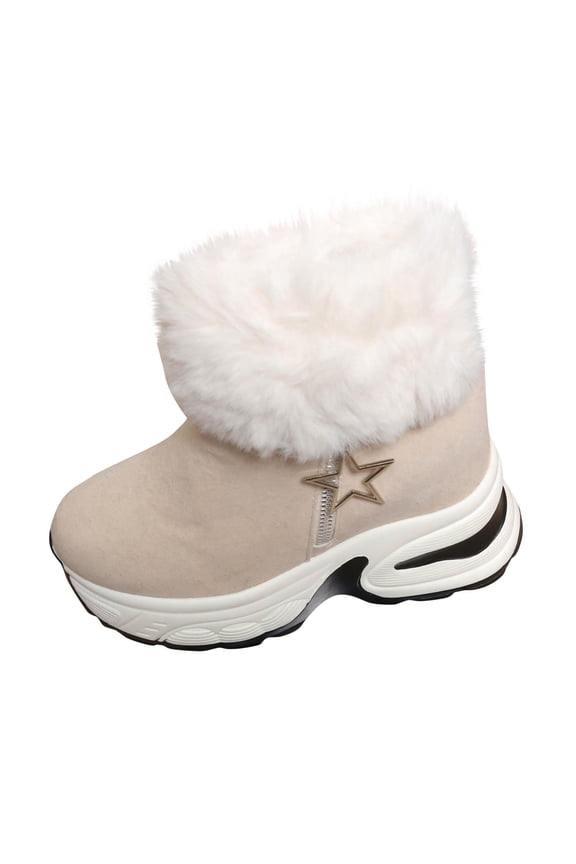 Snow Boots For Women Short Boots Women's Casual Versatile Star-Decorated Height-Increasing Warm Plus-Size Boots Fall And Winter Style Trendy Low-Heeled Thick-Soled Snow Boots