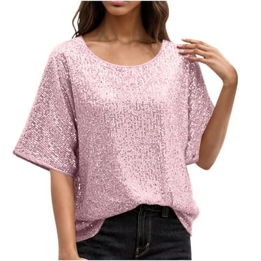 gakvbuo Sparkly Sequin Tops For Women'S Summer Tops Short Sleeve Glitter Dressy Blouses Round Neck Club Party Tops