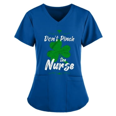 gakvbuo St. Patrick'S Day Scrub Tops For Women Vneck Short Sleeve Shamrock Printed Nurse Working Uniforms Pocketed Holiday Tshirt Graphic Tee