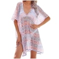thumbnail image 1 of gakvbuo Summer Beach Cover Up Dress For Women Swimwear Bikini Bathing Suit Coverups Women's Fashion Round Neck Long Sleeve Loose Hollowed Out Beach Swimsuit Blouse, 1 of 7