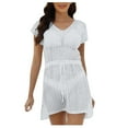 thumbnail image 1 of gakvbuo Summer Beach Cover Up Dress For Women Swimwear Bikini Bathing Suit Coverups Women's Fashion Round Neck Short Sleeve Loose Hollowed Out Beach Swimsuit Blouse, 1 of 5