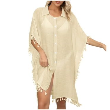 gakvbuo Summer Beach Cover Up Dress For Women Swimwear Bikini Bathing Suit Coverups Womens Bathing Suit Cover Ups Button Tassels Bikini Swimsuit Coverup Beach Loose Dress Shirt