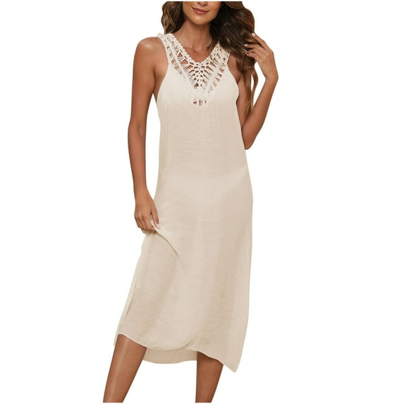 gakvbuo Summer Beach Cover Up Dress For Women Swimwear Bikini Crochet Bathing Suit Coverups Women's Beach Skirt Hand Hook Panel Tank Skirt Sexy Backless Top