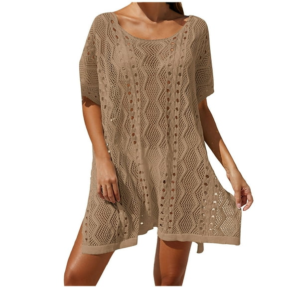 gakvbuo Summer Beach Cover Up Dress For Women Swimwear Bikini Crochet Bathing Suit Coverups Womens Bathing Suit Crochet Hollow Out Cover Ups Bikini Swimsuit Beach Loose Short Sleeve Coverup Skirt