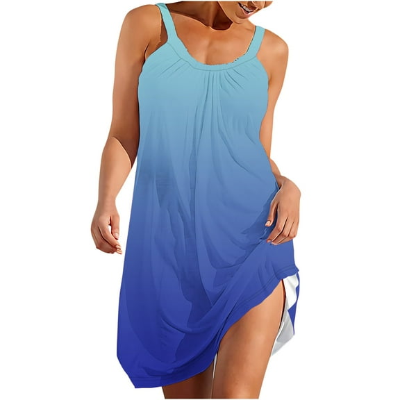 gakvbuo Summer Beach Cover Up Dresses For Women Casual Crew Neck T Shirt Dress Sleeveless Sundress Tank Mini Dress