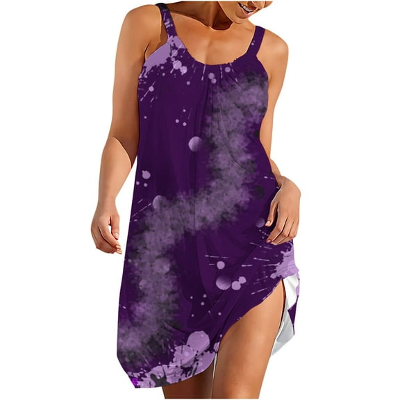 gakvbuo Summer Beach Cover Up Dresses For Women Casual Crew Neck T Shirt Dress Sleeveless Sundress Tank Mini Dress