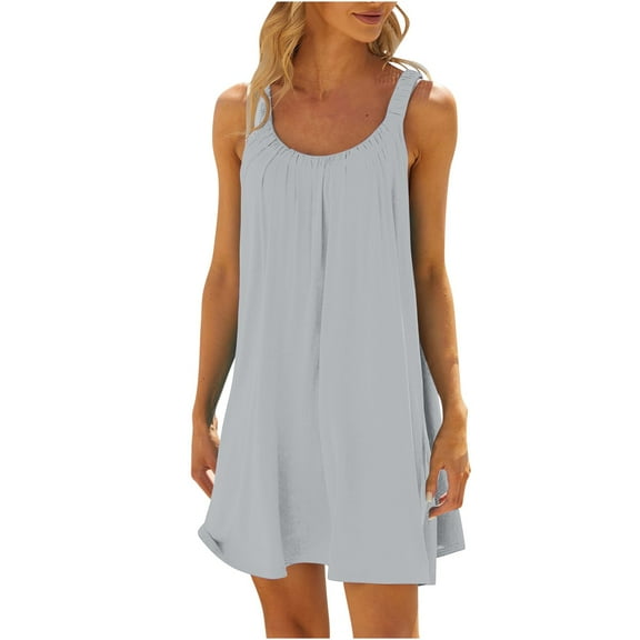 gakvbuo Summer Beach Cover Up Dresses For Women Casual Crew Neck T Shirt Dress Sleeveless Sundress Tank Mini Dress