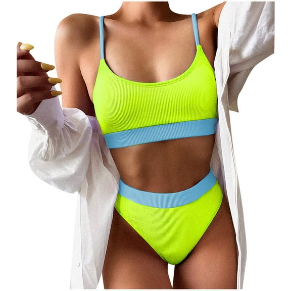 gakvbuo Summer Bikini Sets for Women Tankini Swimsuits for Womens High Waisted Bikini Sets Sporty 2 Piece Swimsuit Color Block Cheeky High Cut Bathing Suits